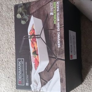 Bnwt 2 piece porcelain serving dish with rack by Denmark